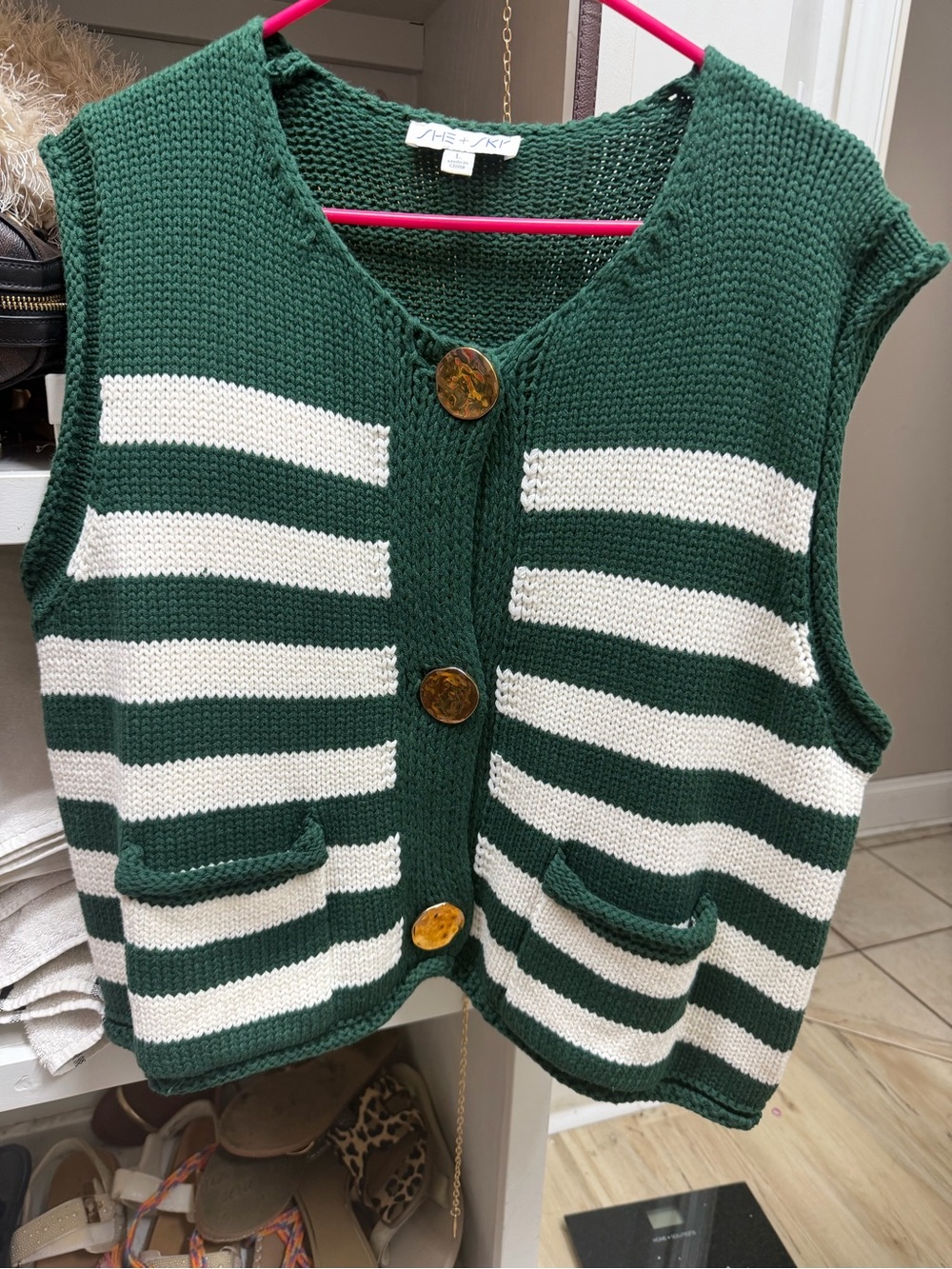 Green and white stripped sweater tank